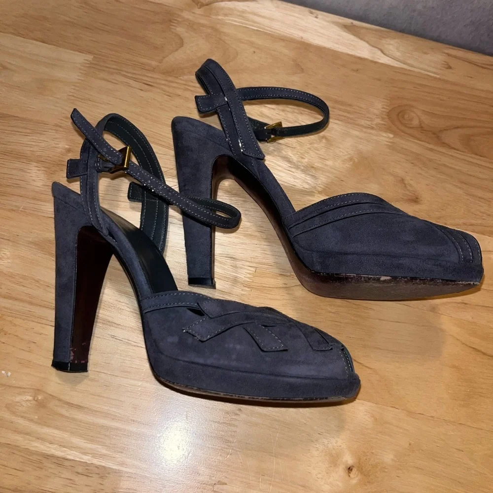 Prada Gray Leather Heels Sz 36 Women's Suede - Picture 5 of 8